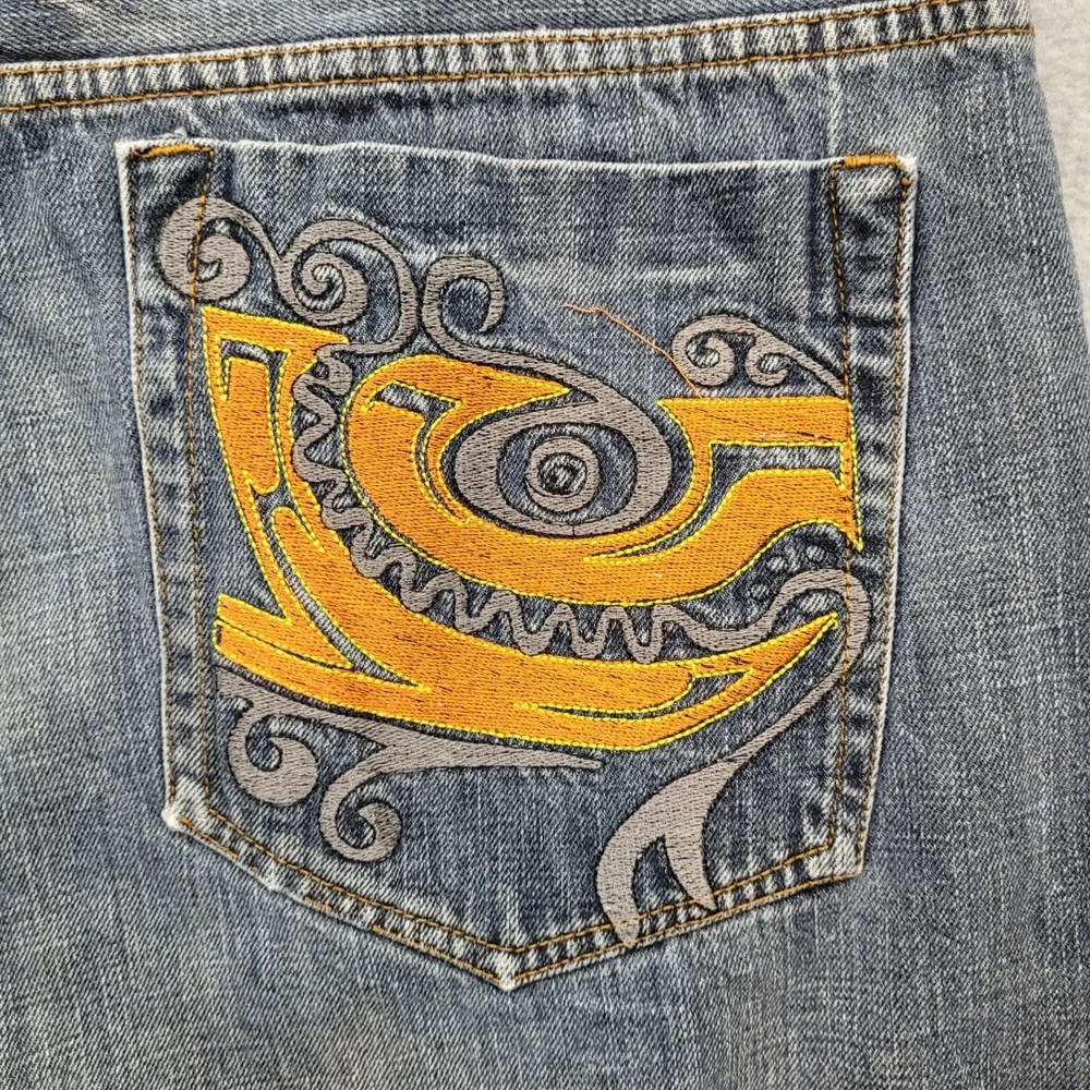 Y2K Jean Shorts Mens 42 Blue Embroidered Baggy Skater Hip Hop Denim